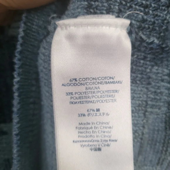 Chaps Denim Blue Aztec Knit Short Sleeve Pullover Sweater Top L - Picture 5 of 5